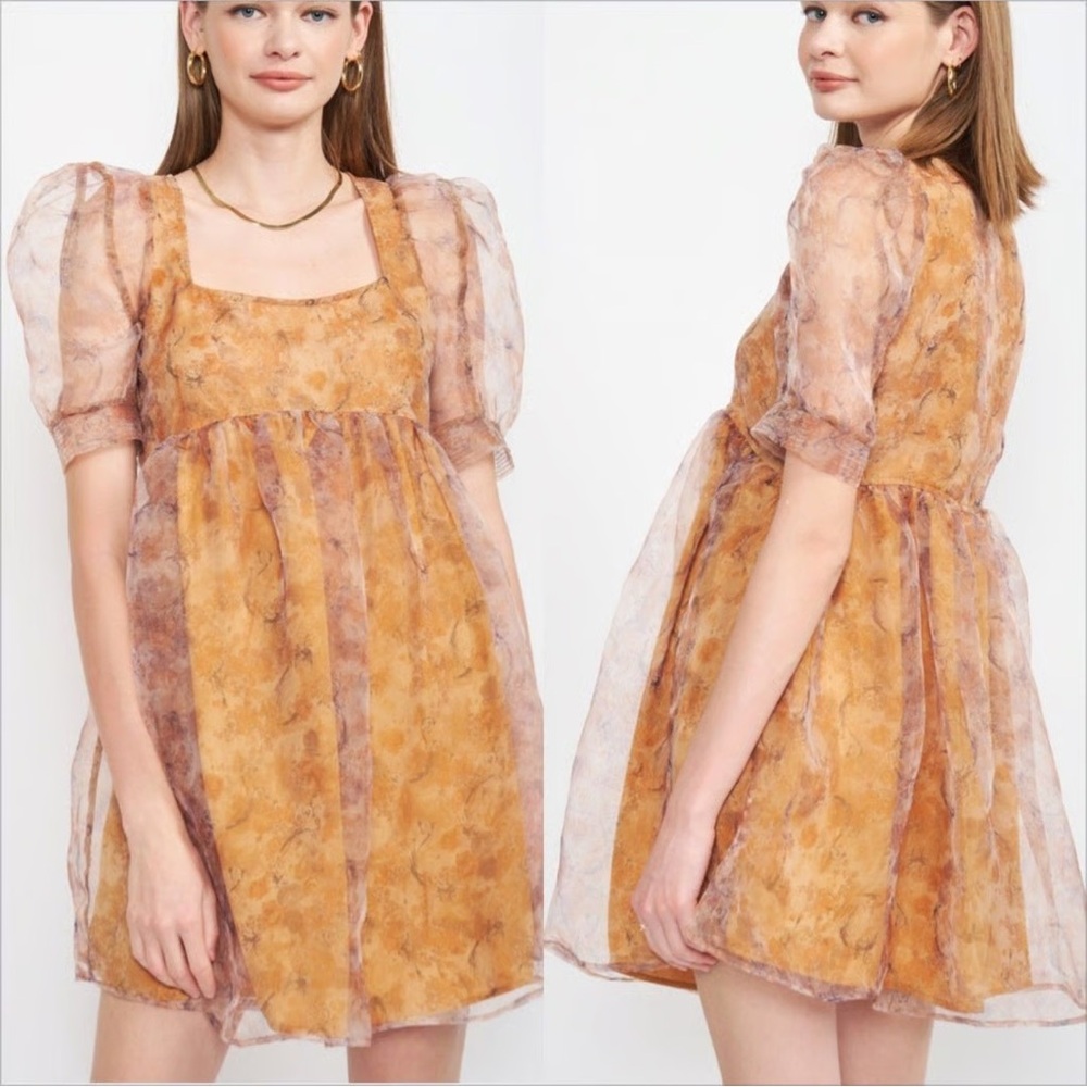 Women's Dress - En Saison by Lala Fall Mini Boho Floral Blouson Dress - Picture 2 of 8